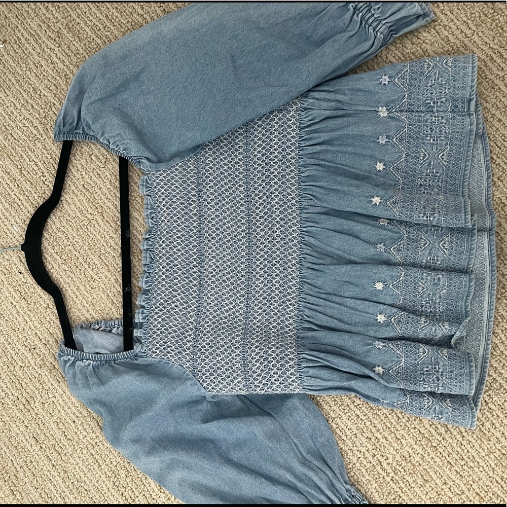 light blue patterned AE top